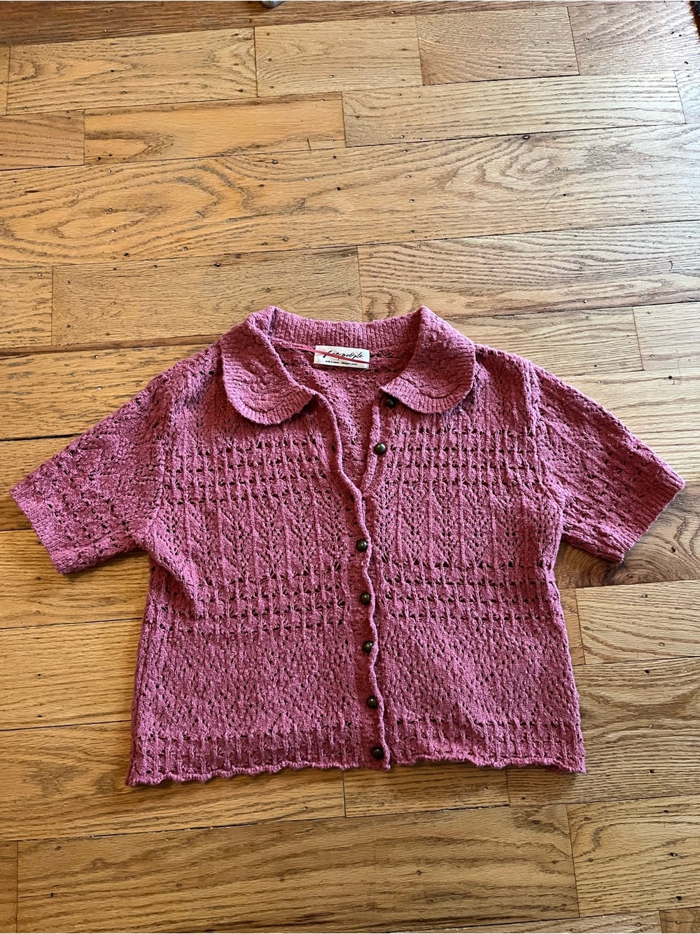 Free People Short-Sleeve Knit Button-Up Sweater